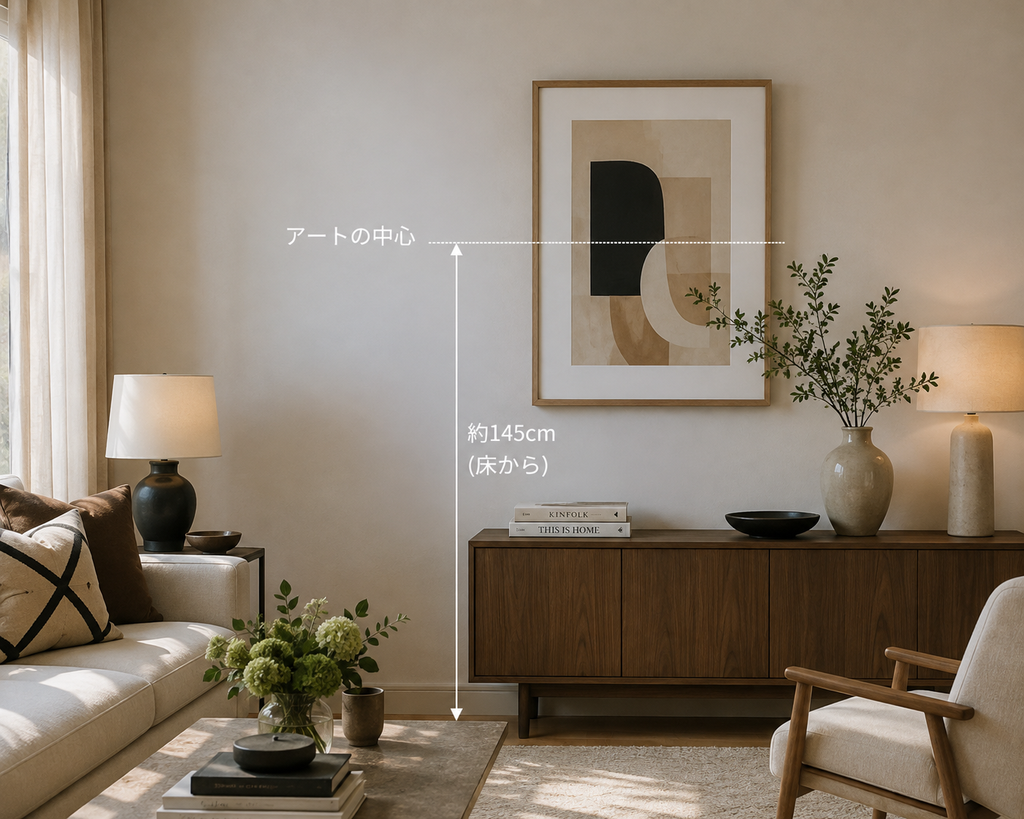 家具の上に飾られたアートの高さとバランス
